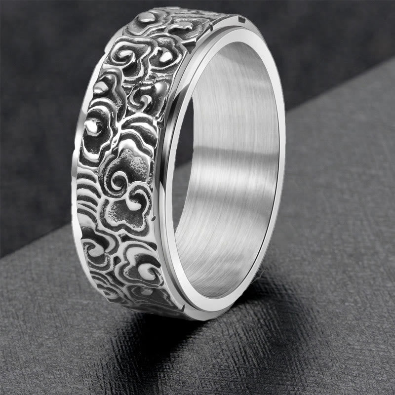 Auspicious Clouds Carved Titanium Steel Rotatable Balance Ring