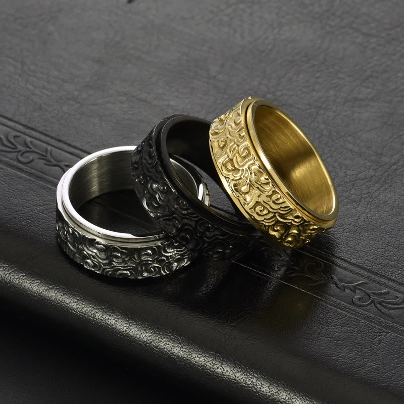 Auspicious Clouds Carved Titanium Steel Rotatable Balance Ring