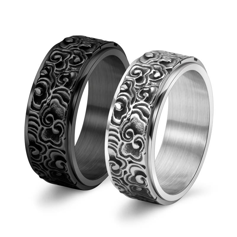 Auspicious Clouds Carved Titanium Steel Rotatable Balance Ring