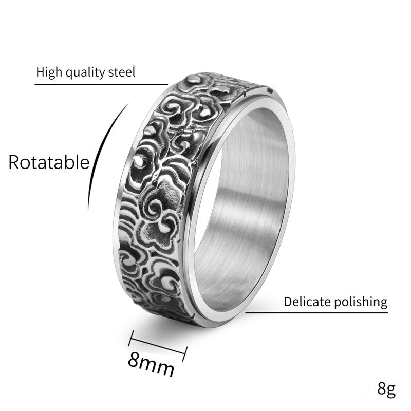 Auspicious Clouds Carved Titanium Steel Rotatable Balance Ring