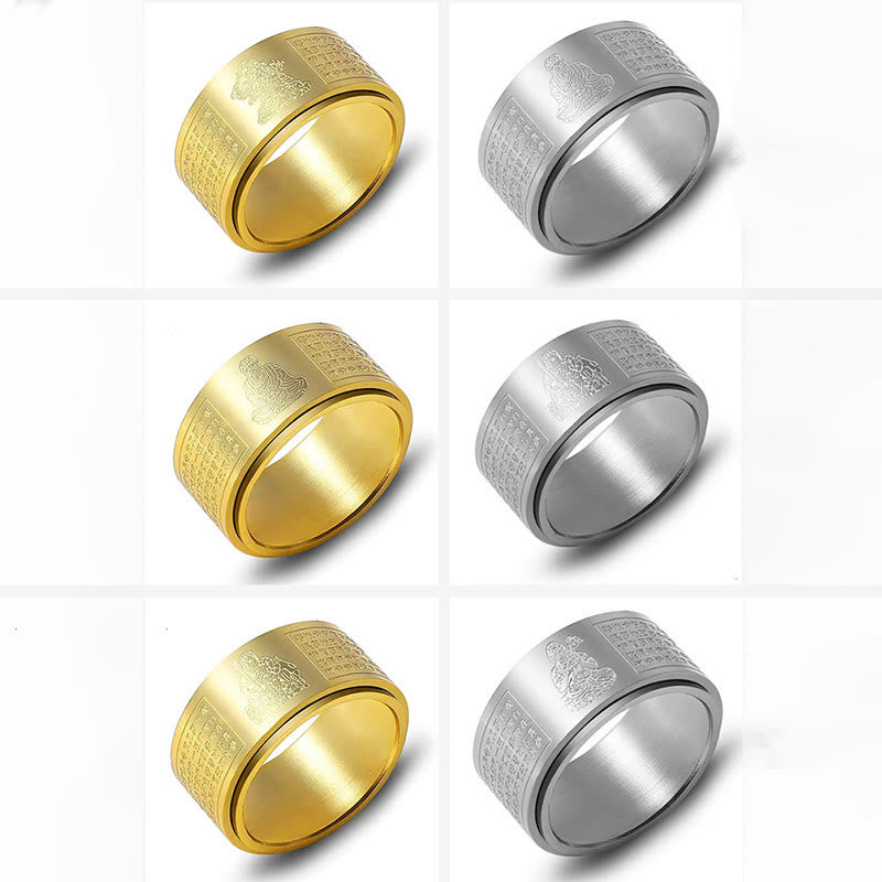 Chinese Zodiac Natal Buddha Heart Sutra Carved Titanium Steel Calm Rotatable Ring