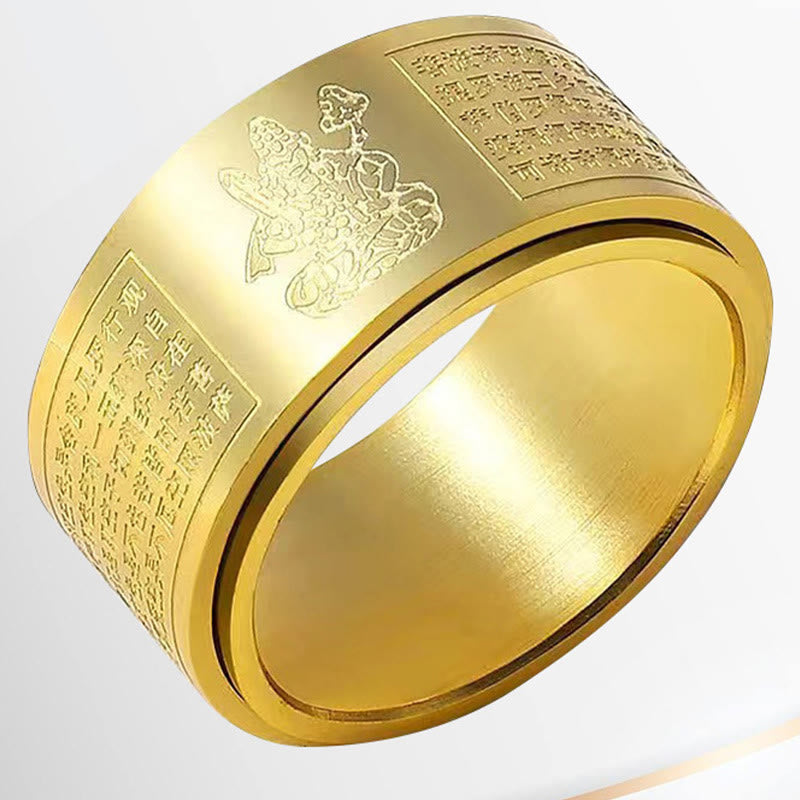 Chinese Zodiac Natal Buddha Heart Sutra Carved Titanium Steel Calm Rotatable Ring