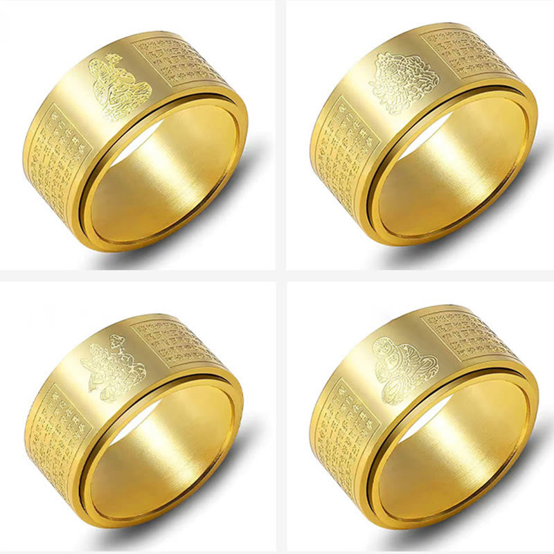 Chinese Zodiac Natal Buddha Heart Sutra Carved Titanium Steel Calm Rotatable Ring