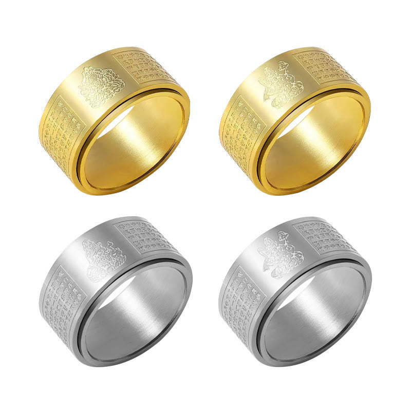 Chinese Zodiac Natal Buddha Heart Sutra Carved Titanium Steel Calm Rotatable Ring