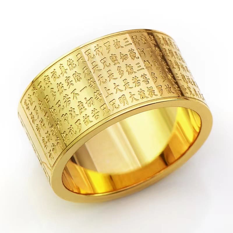 Chinese Zodiac Natal Buddha Heart Sutra Carved Titanium Steel Calm Rotatable Ring