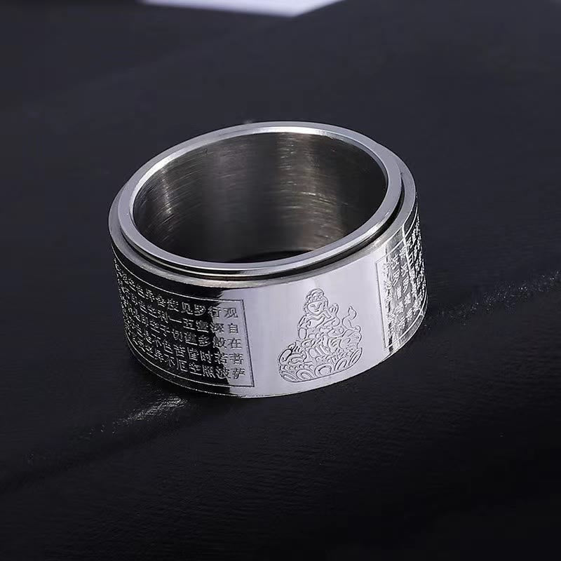 Chinese Zodiac Natal Buddha Heart Sutra Carved Titanium Steel Calm Rotatable Ring