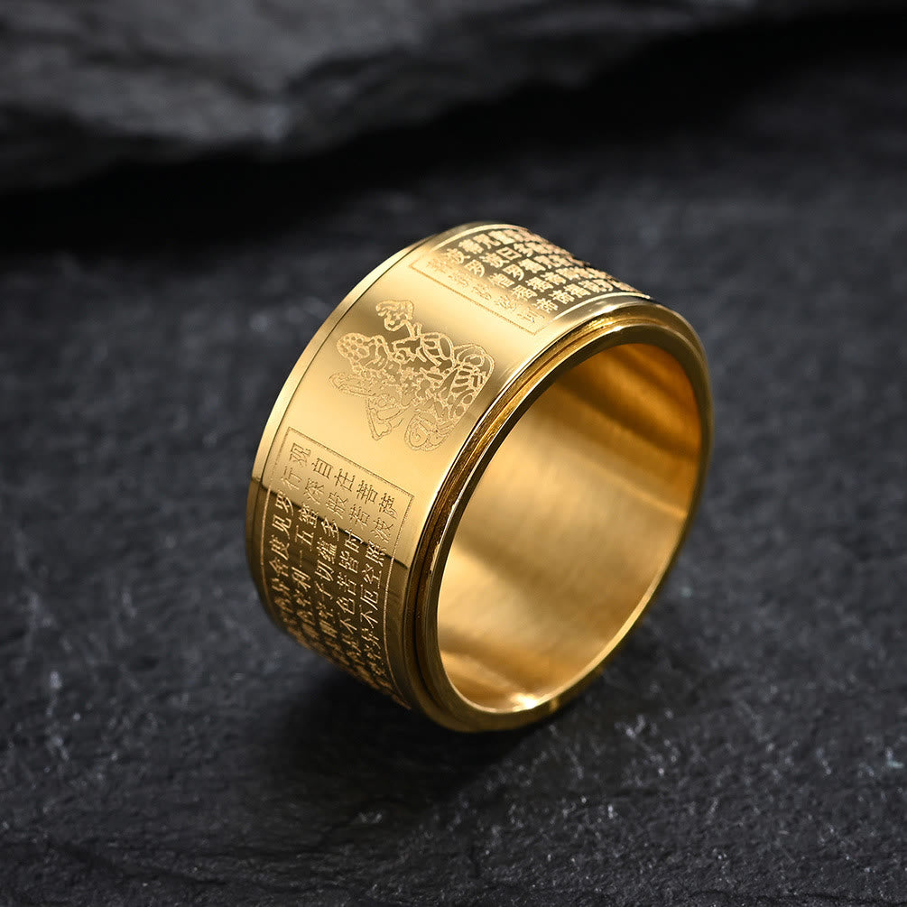 Chinese Zodiac Natal Buddha Heart Sutra Carved Titanium Steel Calm Rotatable Ring