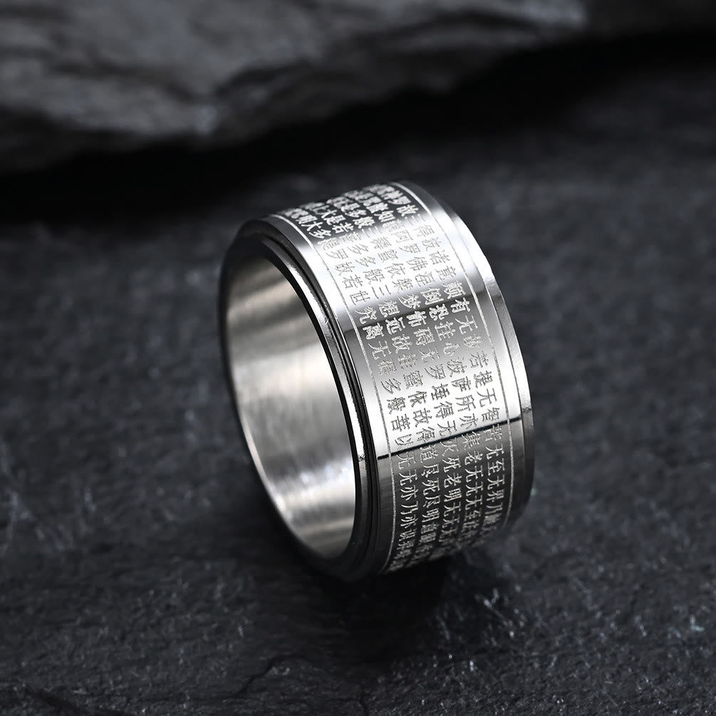 Chinese Zodiac Natal Buddha Heart Sutra Carved Titanium Steel Calm Rotatable Ring