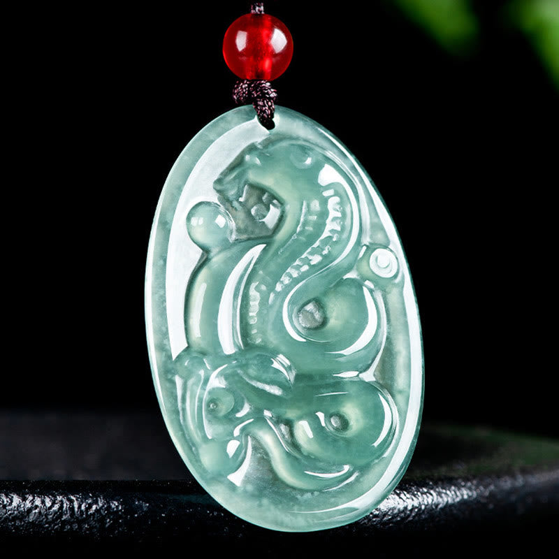 Natural Jade Oval Year Of The Snake Luck Necklace Pendant