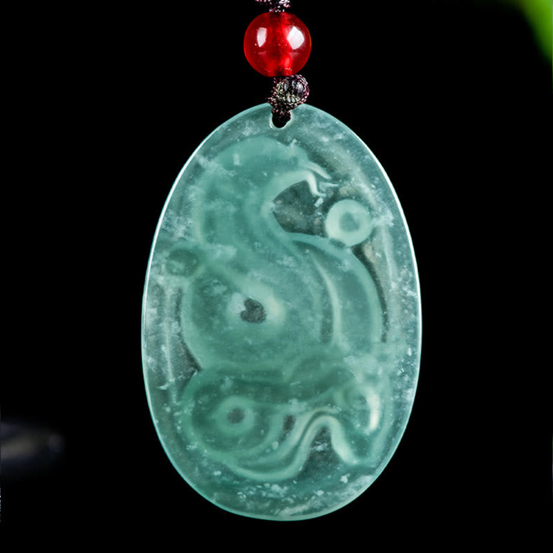 Natural Jade Oval Year Of The Snake Luck Necklace Pendant