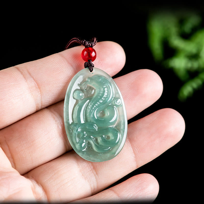 Natural Jade Oval Year Of The Snake Luck Necklace Pendant