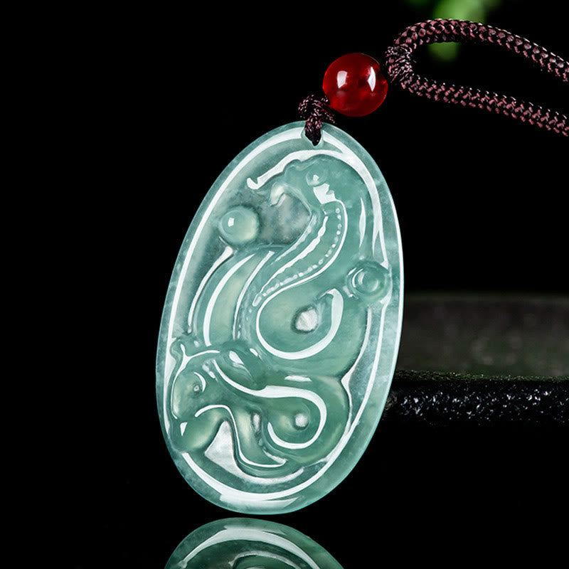 Natural Jade Oval Year Of The Snake Luck Necklace Pendant