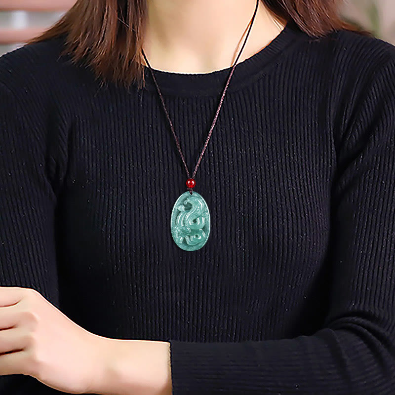 Natural Jade Oval Year Of The Snake Luck Necklace Pendant