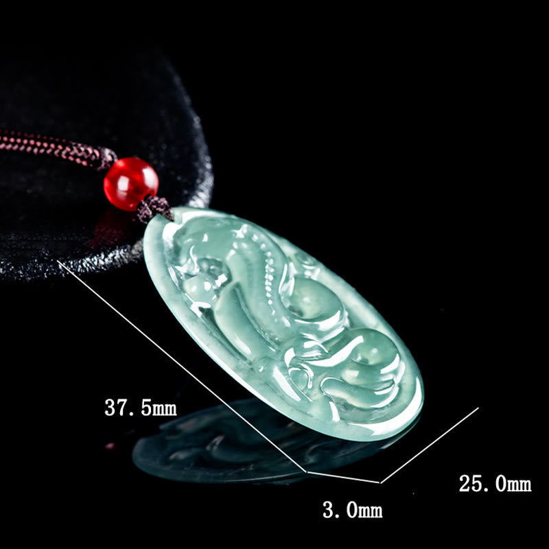 Natural Jade Oval Year Of The Snake Luck Necklace Pendant