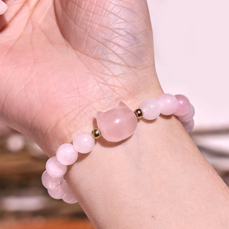 Amethyst Green Aventurine Rose Quartz Fluorite Cat Head Balance Luck Bracelet