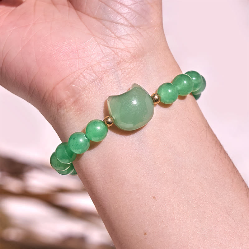 Amethyst Green Aventurine Rose Quartz Fluorite Cat Head Balance Luck Bracelet