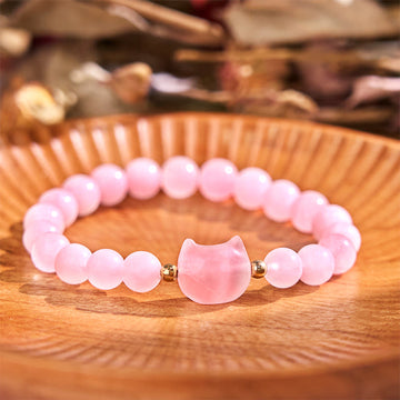 Amethyst Green Aventurine Rose Quartz Fluorite Cat Head Balance Luck Bracelet