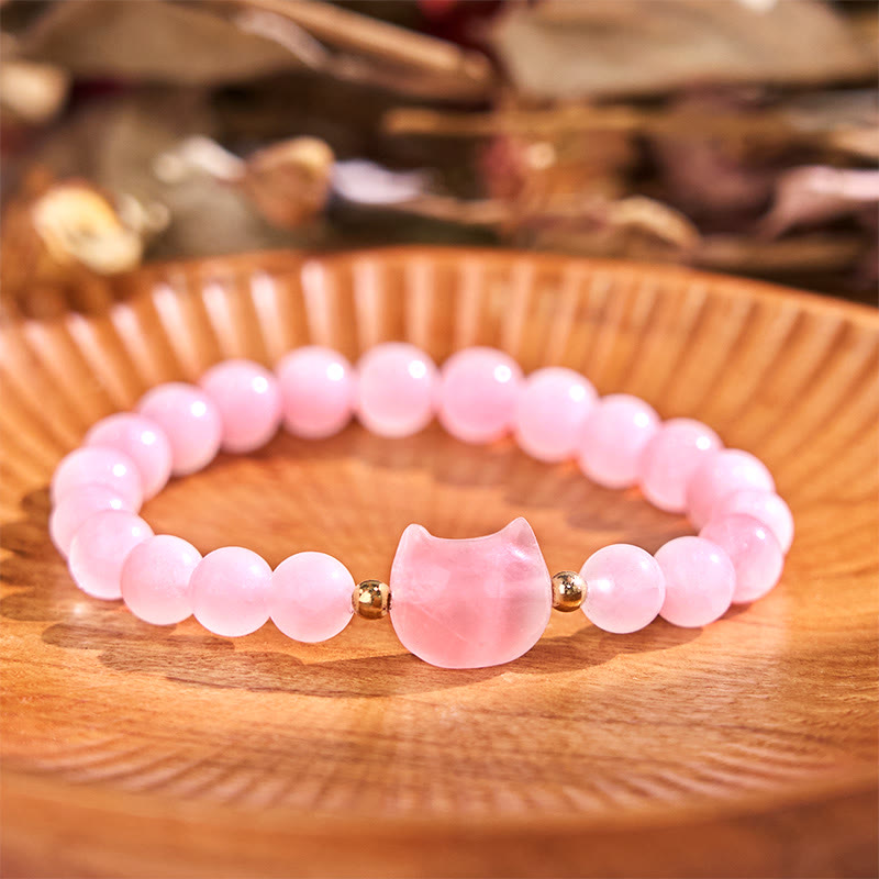 Amethyst Green Aventurine Rose Quartz Fluorite Cat Head Balance Luck Bracelet