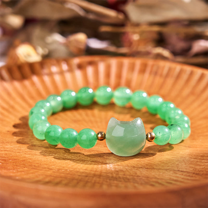 Amethyst Green Aventurine Rose Quartz Fluorite Cat Head Balance Luck Bracelet