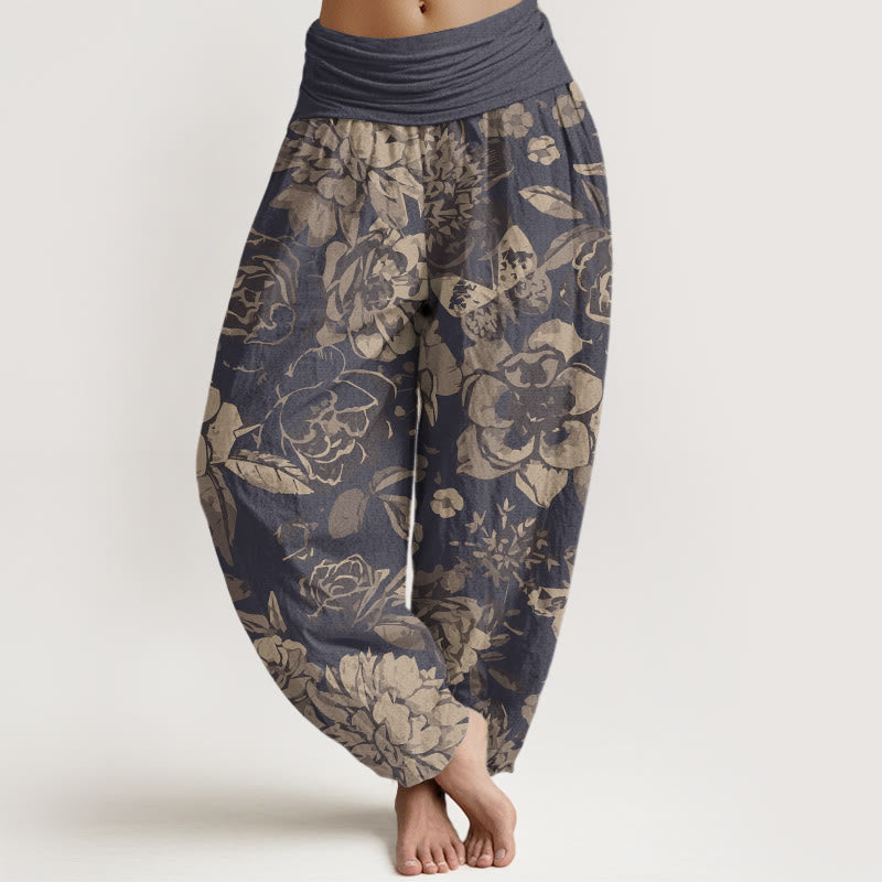 Tactile Cotton Peony Print Meditation Harem Pants