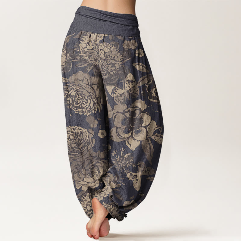 Tactile Cotton Peony Print Meditation Harem Pants