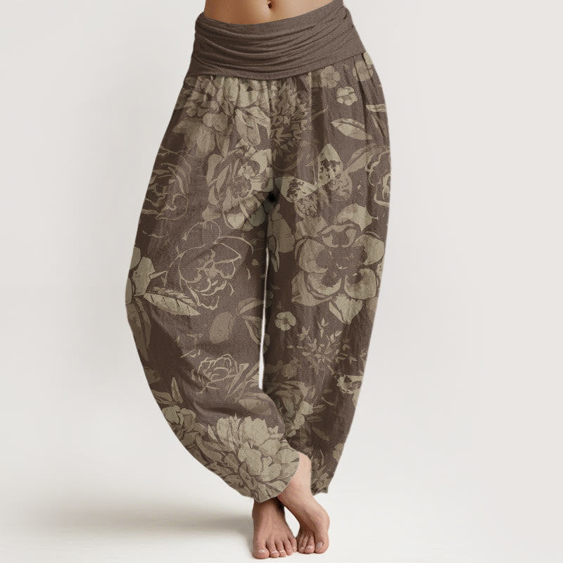 Tactile Cotton Peony Print Meditation Harem Pants