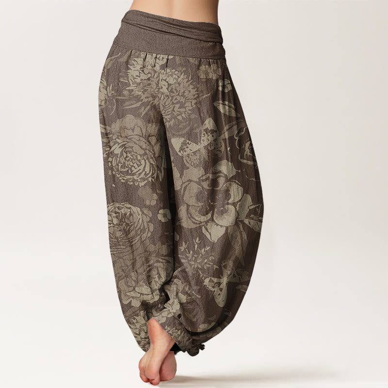 Tactile Cotton Peony Print Meditation Harem Pants