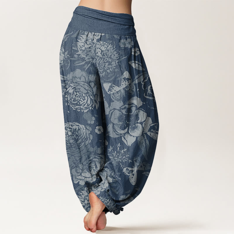 Tactile Cotton Peony Print Meditation Harem Pants