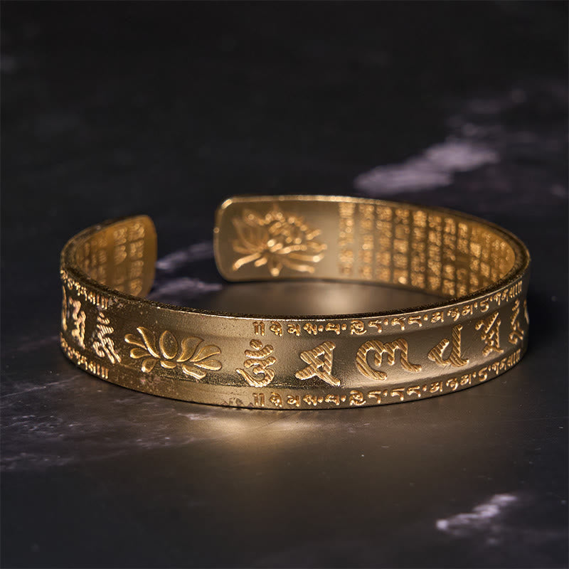 Six True Words 'om Mani Padme Hum' Heart Sutra Lotus Copper Brass Peace Cuff Bracelet Bangle