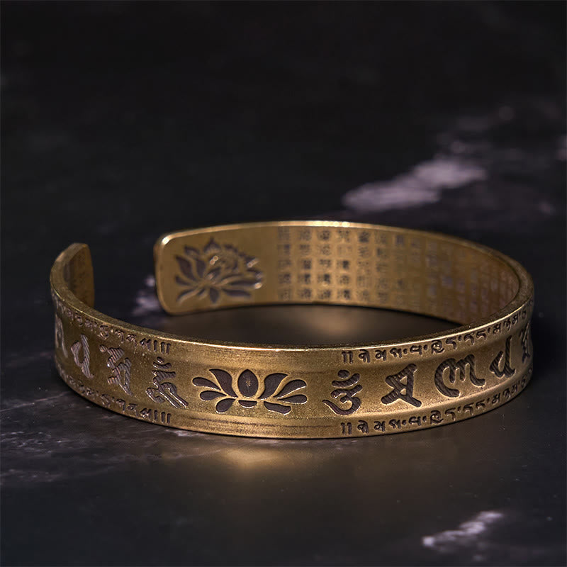 Six True Words 'om Mani Padme Hum' Heart Sutra Lotus Copper Brass Peace Cuff Bracelet Bangle