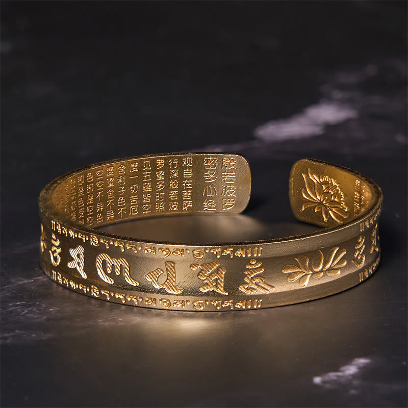 Six True Words 'om Mani Padme Hum' Heart Sutra Lotus Copper Brass Peace Cuff Bracelet Bangle