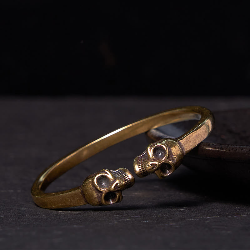 The Lord Of The Corpse Forest Copper Brass Double Skull Keep Away Evil Spirits Cuff Bracelet Bangle