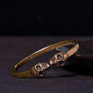 The Lord Of The Corpse Forest Copper Brass Double Skull Keep Away Evil Spirits Cuff Bracelet Bangle