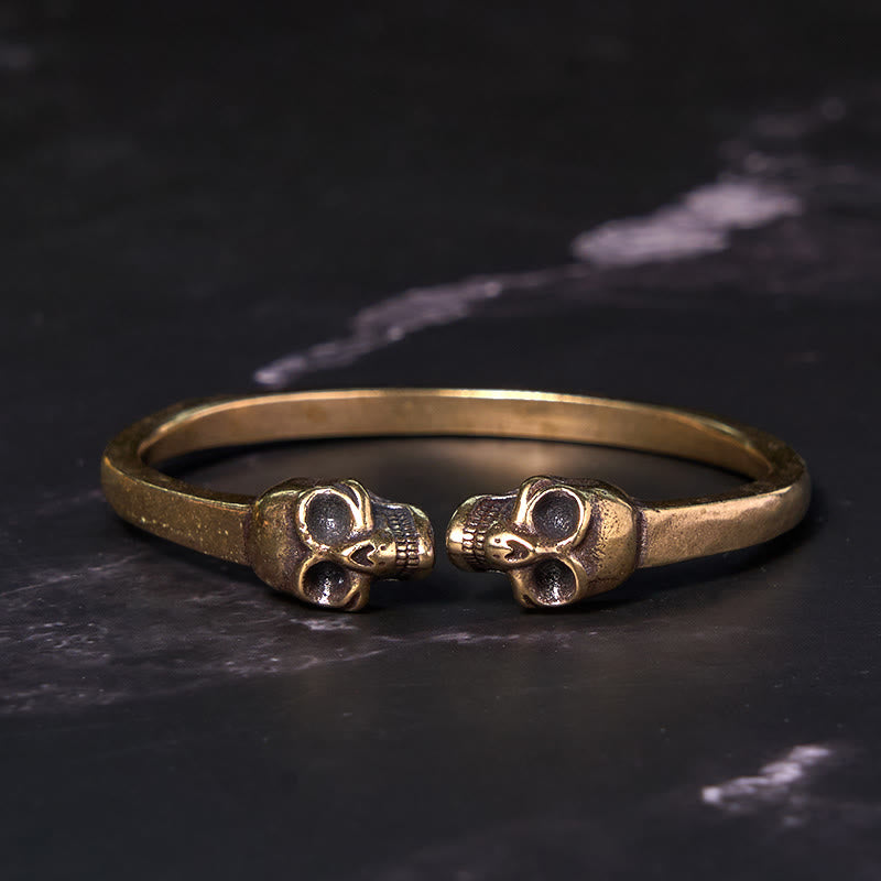 The Lord Of The Corpse Forest Copper Brass Double Skull Keep Away Evil Spirits Cuff Bracelet Bangle