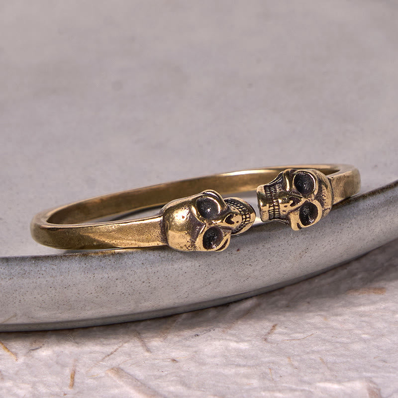The Lord Of The Corpse Forest Copper Brass Double Skull Keep Away Evil Spirits Cuff Bracelet Bangle