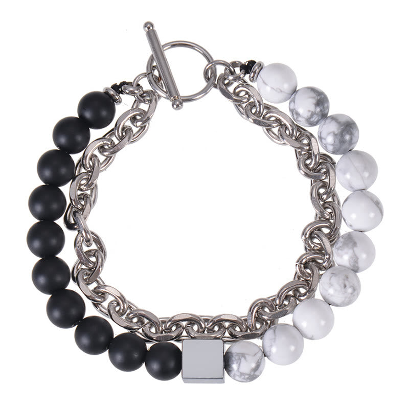 Titanium Steel and Frosted Gemstone Double Wrap Cube Bracelet