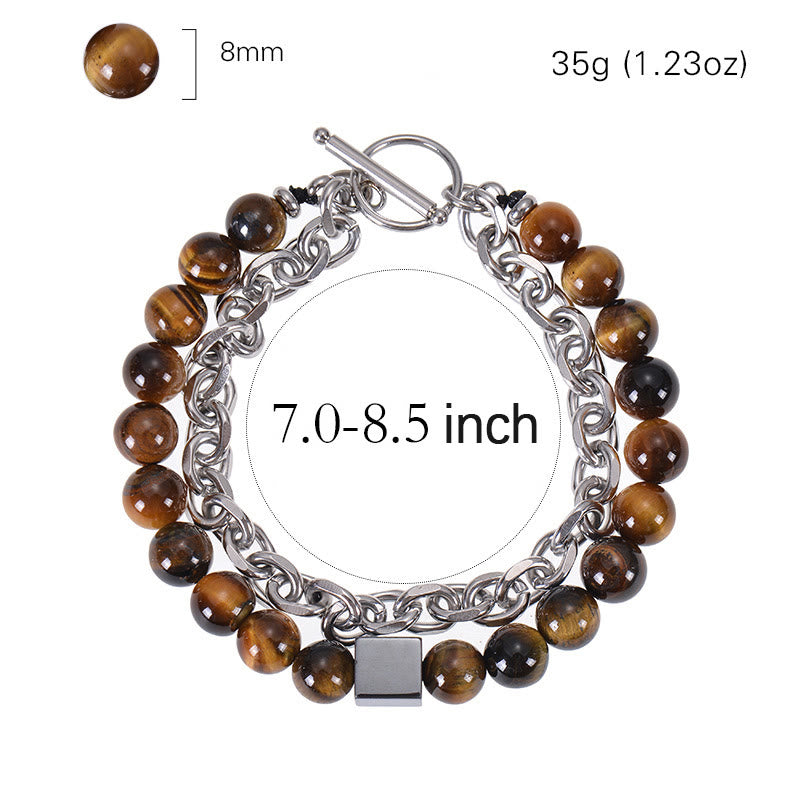 Titanium Steel and Frosted Gemstone Double Wrap Cube Bracelet