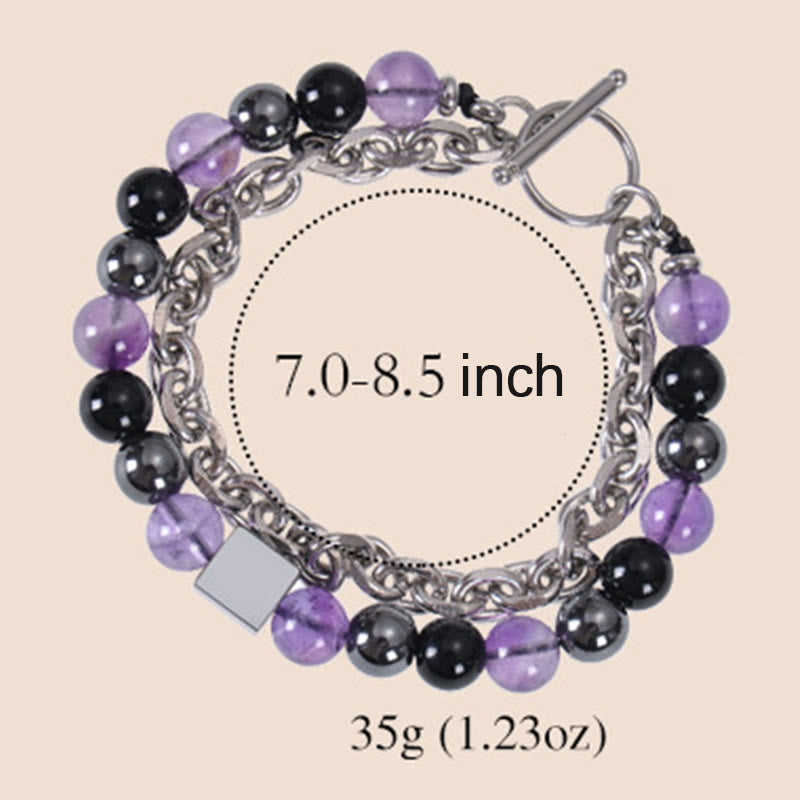 Titanium Steel and Frosted Gemstone Double Wrap Cube Bracelet