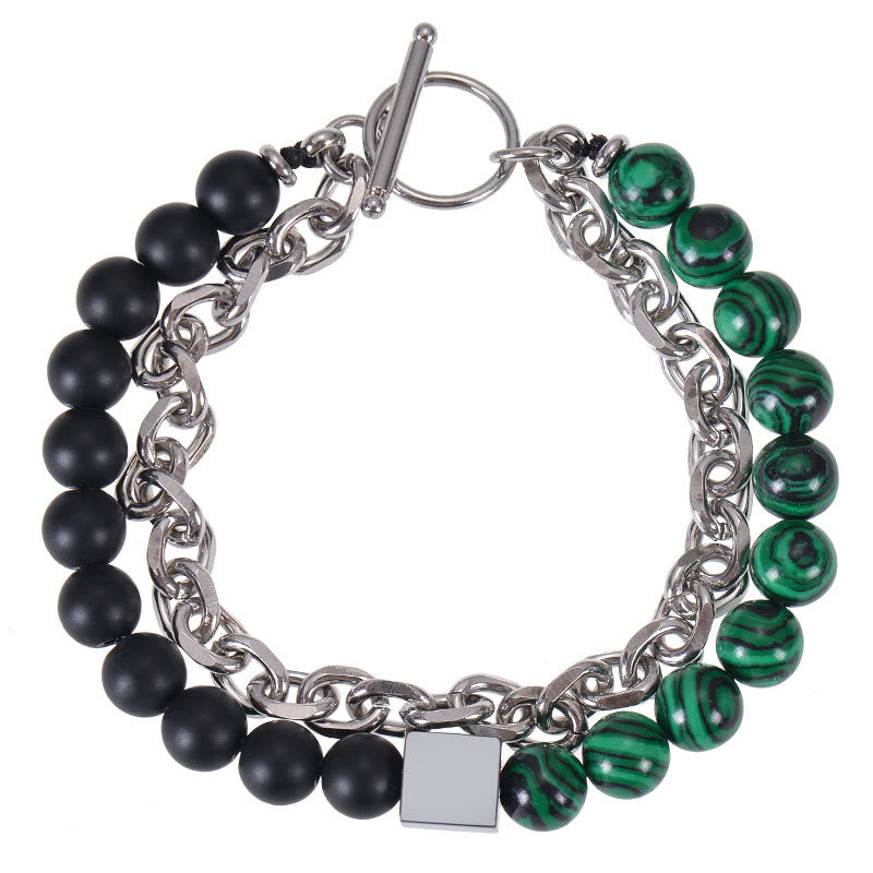 Titanium Steel and Frosted Gemstone Double Wrap Cube Bracelet