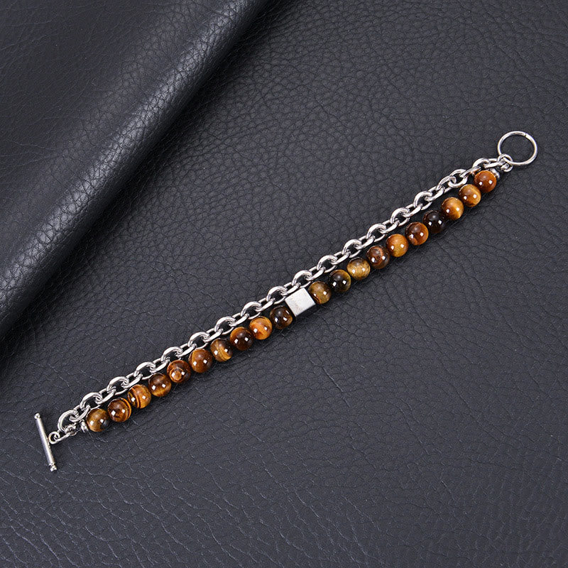 Titanium Steel and Frosted Gemstone Double Wrap Cube Bracelet