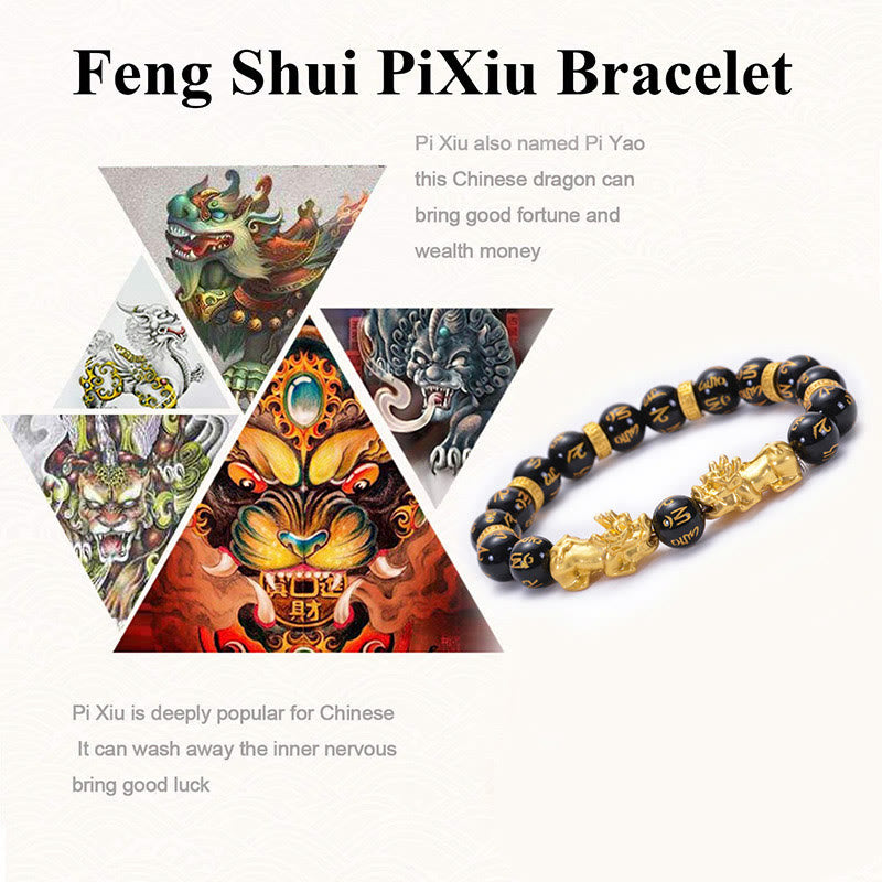 Two Pixiu Om Mani Padme Hum Engraved Mantra Gemstone Beaded Bracelet