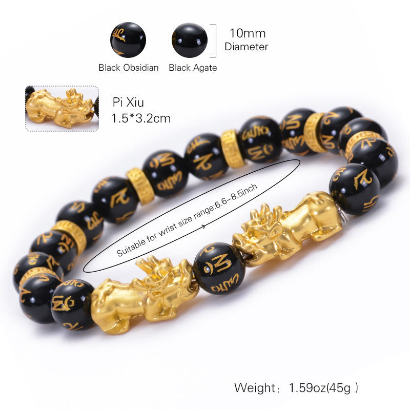 Two Pixiu Om Mani Padme Hum Engraved Mantra Gemstone Beaded Bracelet