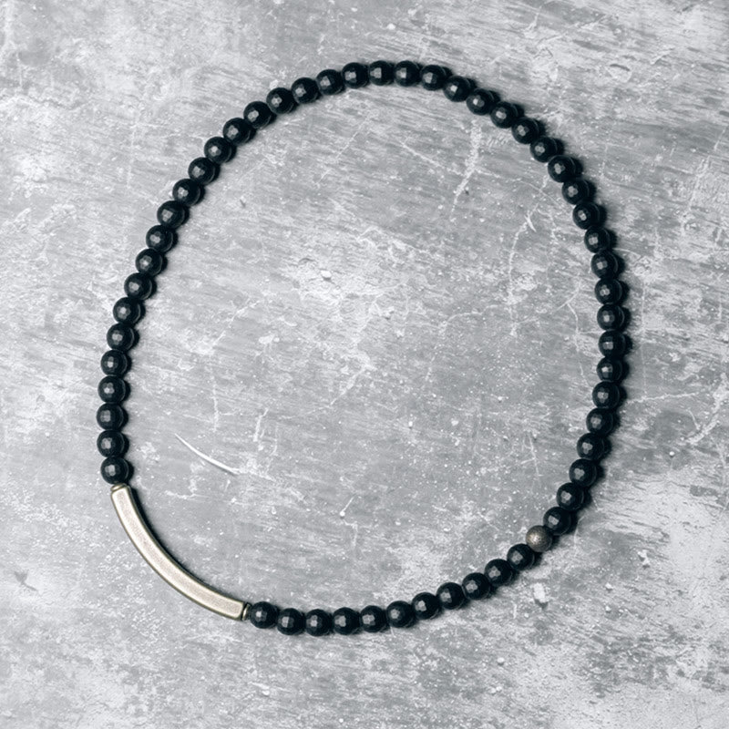 Frosted Black Onyx with Copper and Brass Accents Double Wrap Bracelet