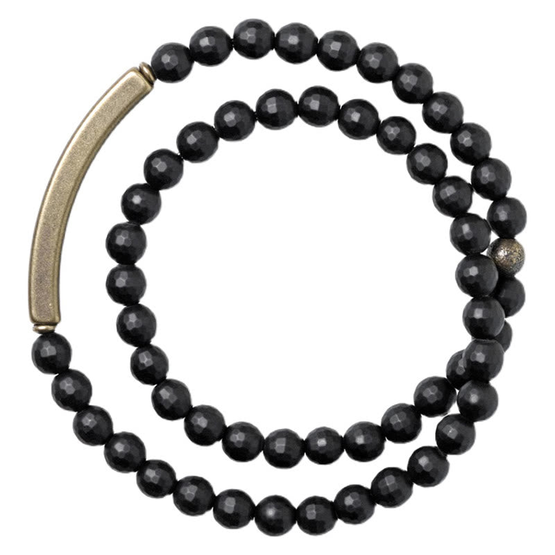 Frosted Black Onyx with Copper and Brass Accents Double Wrap Bracelet