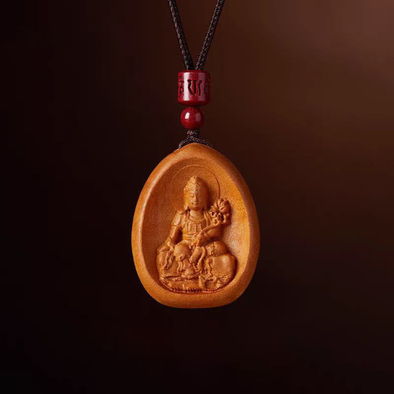 Peach Wood Cinnabar Om Mani Padme Hum Chinese Zodiac Black String Necklace Pendants