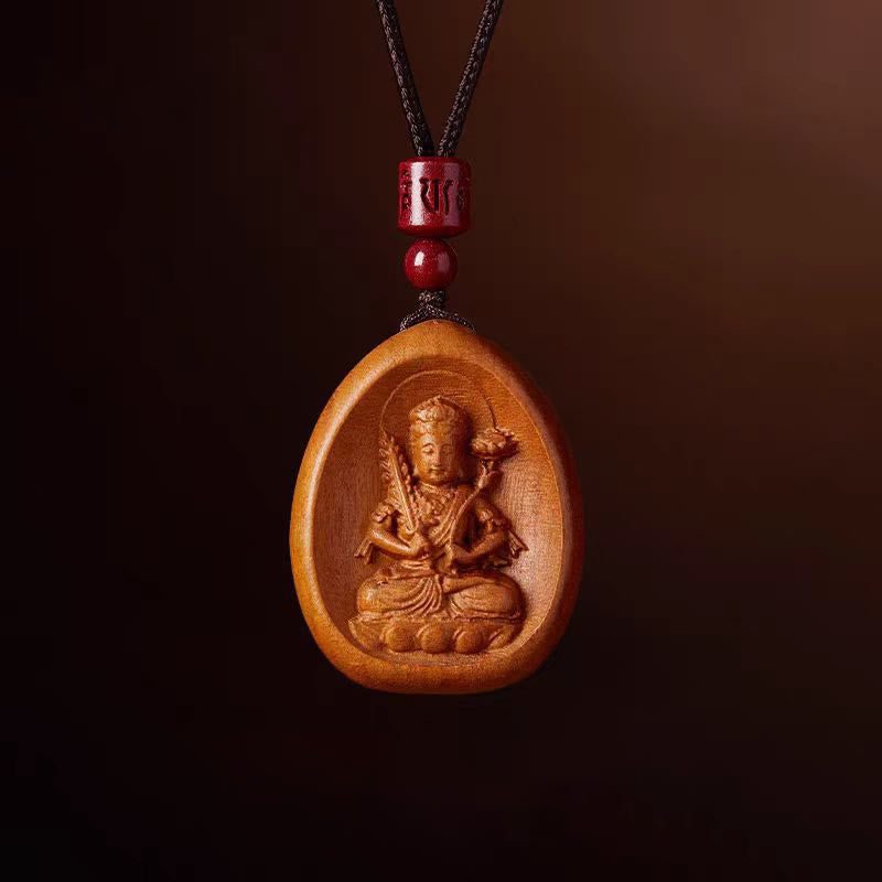 Peach Wood Cinnabar Om Mani Padme Hum Chinese Zodiac Black String Necklace Pendants