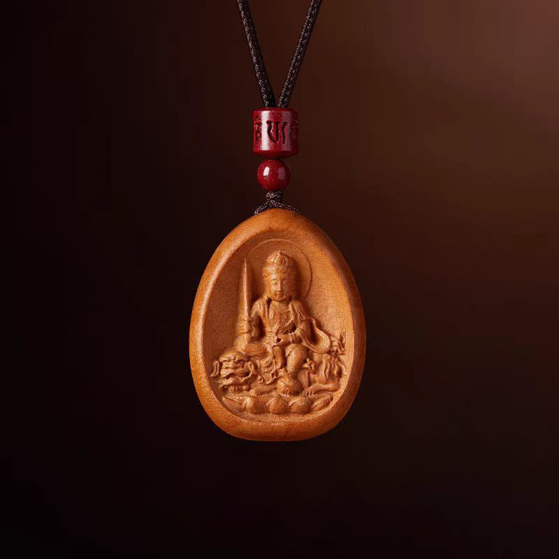 Peach Wood Cinnabar Om Mani Padme Hum Chinese Zodiac Black String Necklace Pendants