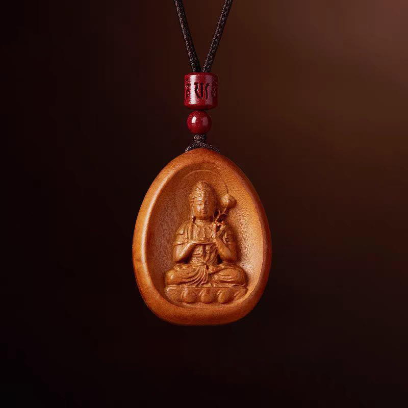 Peach Wood Cinnabar Om Mani Padme Hum Chinese Zodiac Black String Necklace Pendants