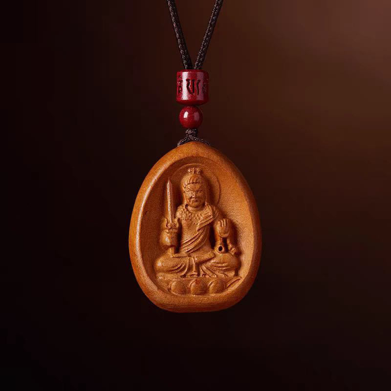 Peach Wood Cinnabar Om Mani Padme Hum Chinese Zodiac Black String Necklace Pendants