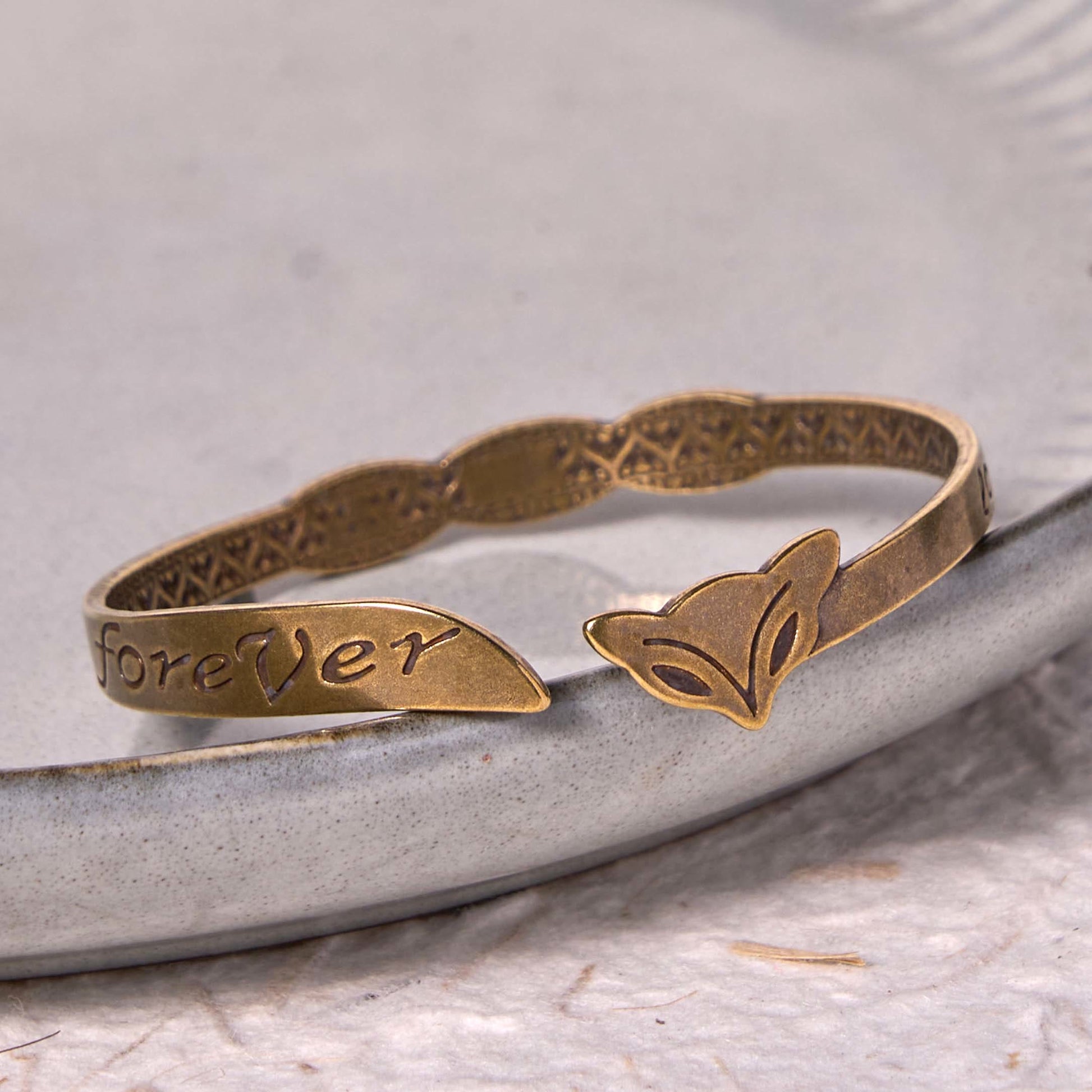 Fox Head Copper Brass 'Love You Forever' Luck Self Care Bracelet Bangle